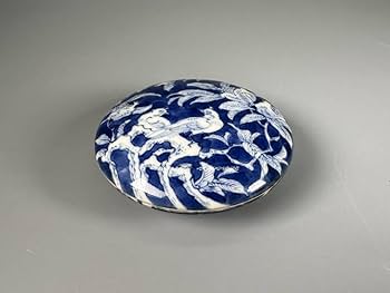 Amazon.co.jp: 瓷 瓷器 青花留白花鳥紋印泥盒 清代 柘榴 喜鵲 染